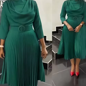 2024 Spring Fashion African Dresses for Women <strong>Clothing</strong> New Design Plus Size Office Wear Chiffon Pleated Midi Dress - Product Image 3