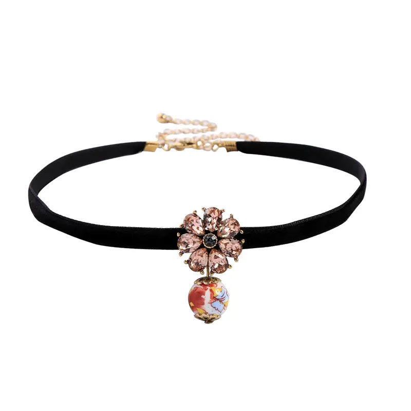 xl01810d New Material Custom Jewelry Designs Wholesale Women China Flower Crystal Statement Necklace Choker