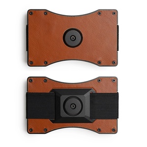 Boshiho Customized Slim Aluminum Genuine Leather Spinning Top <b>RFID</b> <b>Blocking</b> Fashion Men's Business Card <b>Wallet</b> Factory-Direct - Product Image 2