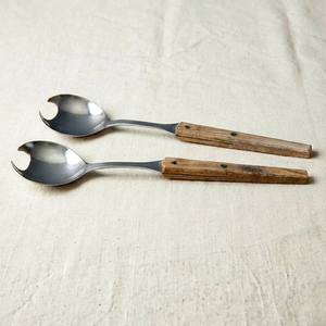 Ustensiles à salade en acier inoxydable avec manche en bois, parfaits pour un usage domestique quotidien, couverts modernes pour table à manger. - Product Image 1