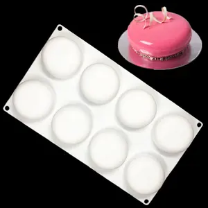 Hot Sale 8 Cavity Round Shape White Silicon Mousse Mold/ Soap Mold/ cake decorating mold