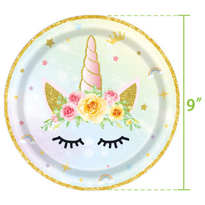 Ensemble d'assiettes en papier irisées licorne 60-80 pièces, vaisselle pour fête d'anniversaire, gobelets arc-en-ciel, serviettes, couverts, décorations - Product Image 4