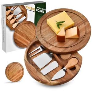 Planche à fromage en bois d'acacia avec couverts Plateau de service à charcuterie Coffret cadeau - Product Image 1