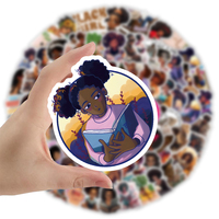 105 autocollants de filles noires de dessin animé lisant des livres, logo personnalisé, vinyle imperméable, autocollants pour journal, ordinateur portable, téléphone, autocollants décoratifs pour livre