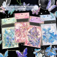 Lot d'autocollants PET style européen, série papillons dorés irisés, notes adhésives 3D à paillettes laser pour journalisation et décoration DIY