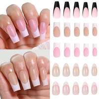132 Uñas Postizas de Larga Duración, 5 Colores, Forma Cuadrada, Punta Francesa Blanca, Material ABS, Aplicación con los Dedos