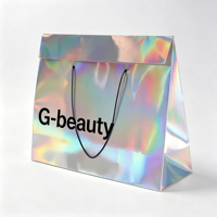 Sacs cadeaux de luxe en papier laser argenté avec poignées, sacs de shopping personnalisés avec logo imprimé pour mariage, fête, emballage de boutique