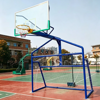 Support mobile 2-en-1 pour panier de basket et but de football en métal avec panneau arrière en verre trempé pour terrains de sport extérieurs et scolaires
