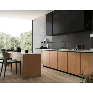 Factory Custom Modern Kitchen Cabinets Walnut Wood MDF Indonesia Kitchen Cabinet Design