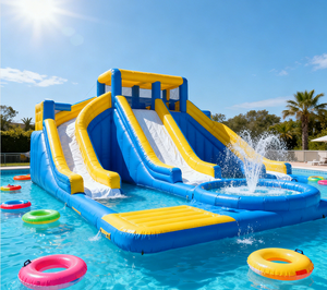 풍선 대형 성 슬라이드 모바일 워터 파크 야외 물 도전 경치 지역 비 동력 놀이 장비 PVC - Product Image 6