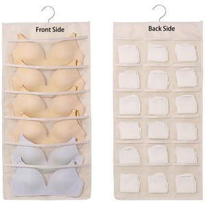 Sac de rangement multifonctionnel double face en tissu avec crochet métallique, organisateur de garde-robe pliable pour sous-vêtements - Product Image 1