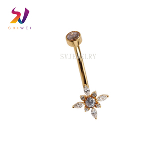 Ensemble de bijoux de <span class=keywords><strong>piercing</strong></span> corporel en titane F136 plaqué or <span class=keywords><strong>avec</strong></span> zircon 5A pour le <span class=keywords><strong>nombril</strong></span>, idéal pour fiançailles, mariage, fête ou cadeau - Product Image 1