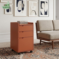 Meuble de rangement en bois orange brûlé écologique pour bureau à domicile avec 3 tiroirs, armoire mobile avec roulettes verrouillables OEM ODM