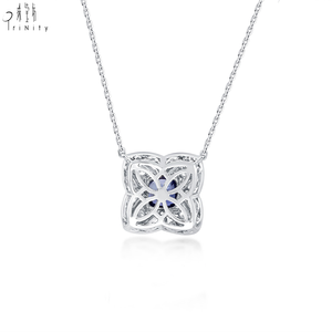 Exclusive Vintage Style Fine Jewelry 18K Solid White Gold Natural Diamond & Blue Sapphire Pendant <b>Necklace</b> Gift For Women Wear - Product Image 3