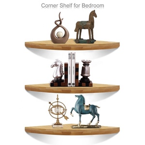 Wood <strong>Corner</strong> <strong>Shelves</strong> Set of 3 Wall Mount <strong>Floating</strong> <strong>Shelf</strong> Round Edging Bamboo Storage <strong>Corner</strong> <strong>Floating</strong> Wooden - Product Image 4