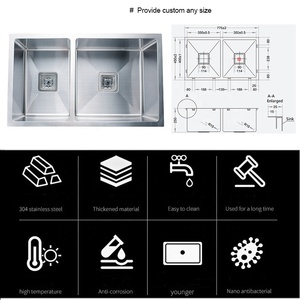 Amaxo-fregaderos de cocina de acero inoxidable SUS 304, doble cuenco, estándar canadiense y americano moderno - Product Image 3