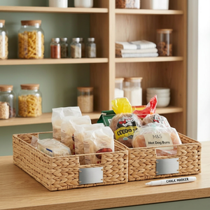 Water Hyacinth Woven Storage Baskets Rectangle Kitchen Organizers Handmade With Metal Label Tags - Product Image 3