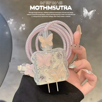 Protector de Cable de Carga con Diseño de Mariposa de Cristal Rosa, Accesorios para iPhone 18/20w, Funda Protectora de Cargador con Dibujos Animados