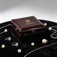 Boîte d'emballage rigide pour bijoux en bois faite à la main avec logo personnalisé, pochette en bois rectangulaire luxueuse, motif carré, fermeture magnétique pour bijoux