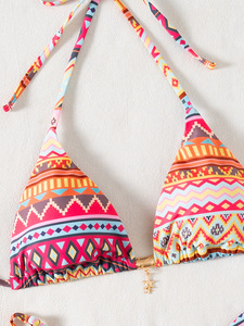 Traje de Baño Geométrico con Estampado Gráfico Retro, Top de Bikini con Brillantina de Mardi Gras - Bikini Tropical Estilo <span class=keywords><strong>Carnaval</strong></span> para Mujer - Product Image 4