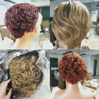 Perruque coupe pixie courte perruque de cheveux humains bouclés, 350 #1B/27 1B/30 99J perruque de cheveux humains coupe pixie, 13x1 13x4x1 perruques pixie colorées moins de 40 $