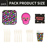 DAMAI Nouvel ensemble de vaisselle moderne pour Halloween avec motif de crâne, comprenant des assiettes et des gobelets en papier jetables - Fournitures de fête