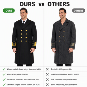 Manteau long d'hiver pour pilote de ligne OEM avec boutons métalliques anti-ternissement pour personnel de bord, personnel maritime, portier d'hôtel, uniforme d'hiver, écusson personnalisé - Product Image 5