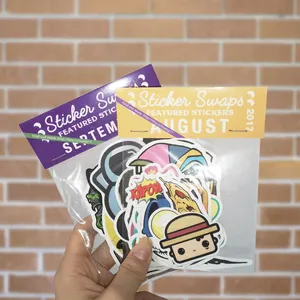Dizüstü karışık pvc vinil dekoratif özel su geçirmez karikatür etiket paketleri opp torba ile başlık kartı