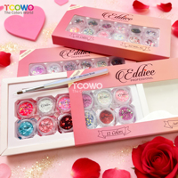 En gros 12 Couleurs Saint Valentin Nail Glitter Kit avec Pinceau Paillettes Professionnel pour Nail Art Salon DIY Cadeau Romantique