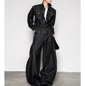 Personnalisé Hommes Respirant Bleu Denim Veste Pantalon Deux Pièces Jeans Costume pour Style Décontracté Automne Tissé Armure Plus La Taille Brodé - Product Image 1