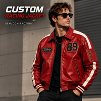 Blouson Bomber de Course en Cuir Lourd OEM avec Logo Brodé Personnalisé, Blouson Universitaire à Fermeture Éclair