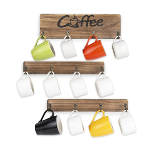 Portabottiglie in legno rustico montato <span class=keywords><strong>a</strong></span> <span class=keywords><strong>parete</strong></span> con 12 tazze da caffè e appendiabiti <span class=keywords><strong>per</strong></span> Organizer da <span class=keywords><strong>cucina</strong></span> o tavolino - Product Image 4