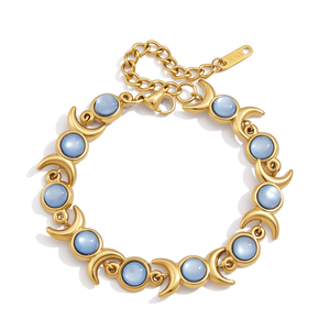 J&D Schmuck 18K Vergoldetes Edelstahl-Armband mit Himmelsmotiven, Blaues Harz-Mond-Sonne-Anhänger, Mittsommer-Schmuck für Frauen - Product Image 1