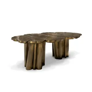 Sunwe hot selling Italian luxury boca brass base gold top unique dining table large console table metal centerpieces