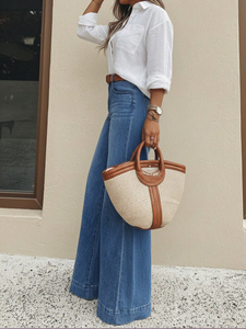 <span class=keywords><strong>Jeans</strong></span> Casual a <span class=keywords><strong>Vita</strong></span> Alta e Gamba Larga per Donna, Stile Vintage Blu, Vestibilità Comoda e Lunga - Product Image 6