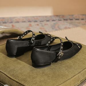 Elegantes Bailarinas para Mujer con Punta en Pico, Brillantes, Impermeables, con Patrón Geométrico, Tacón Plano, Correa Única, Versátiles - Product Image 2