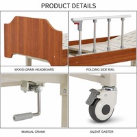 Lit d'hôpital manuel à double manivelle, dossier inclinable 0-75 degrés, repose-jambes 0-35 degrés, surface en acier estampé imitation bois pour la maison