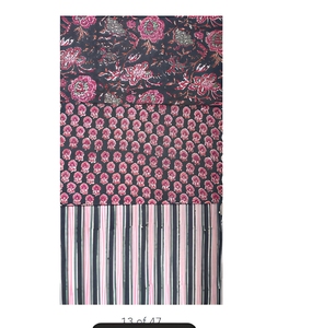 Conjunto de tela de algodón estampada a mano con diseño floral oscuro y rayas Buta, material para vestidos, Kurta, trajes, Dupatta, manualidades y costura. - Product Image 6
