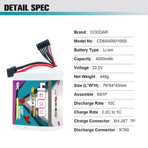 Coddar 6S 4000mAh 22.2V 10C XT60ลิเธียมไอออน21700เซลล์แบตเตอรี่ RC สำหรับเรือ RC partsuadcopter - Product Image 5