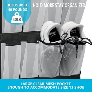 Over The Door <b>Shoe</b> Organizer 24 Mesh Pockets Hanging Storage For <b>Shoes</b> White Black Rectangle <b>Hook</b> Type - Product Image 6