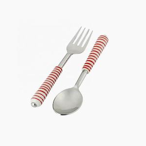 Ensemble de serveurs à salade décoratifs en métal couleur pêche avec poignée en résine Serveur à salade en acier inoxydable fait à la main en laiton gaufré or - Product Image 3