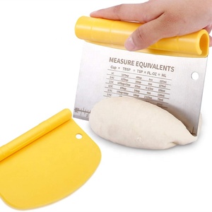 2023 Baking Accessories Hot Selling Pizza Dough Scraper with Measurement 2 in 1 Stainless Steel Dough Cutter Scraper