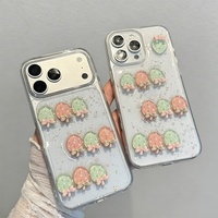Coque de téléphone transparente antichoc en TPU avec motif 3D Fraise et Paillettes Fleur de Cerisier pour iPhone 17 Pro Max, 16, 15, 14
