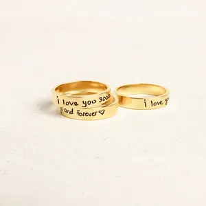 Couple Set of Rings Jewelry Anillo 18k Stainless Steel Custom Stamp Jewelry Sets Eternal Rings Engrave Love Thick Name Band Ring