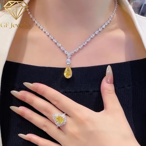 สร้อยคอเพชรทรงหยดน้ำสีเหลืองสดแบบแฟนซีทรงลูกแพร์ ทองคำขาว 18K สร้อยคอเพชรทรงหยดน้ำสำหรับงานเลี้ยงตอนเย็น - Product Image 2