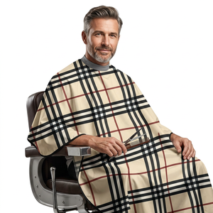Capa de Barbero Personalizada de Poliéster de Alta Calidad con Patrón a Cuadros, Impermeable, para Salón de Belleza y Peluquería - Product Image 1