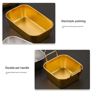 Plateau de service en acier inoxydable argenté et doré pour mini-dim sum, poulet frit, frites – Nouveau design, panier à snacks - Product Image 4