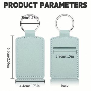 Mini Access Control Card Keychain Pouch Portable PU Leather <b>Key</b> <b>Ring</b> Holder Square ID Badge Card Holder - Product Image 2