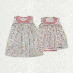 ชุดเดรสแขนกุดพิมพ์ลายดอกไม้สำหรับเด็กผู้หญิงวัยหัดเดินในฤดูร้อนและชุดจั๊มสูทคอปกปีเตอร์แพนเข้าชุดกัน - Product Image 4