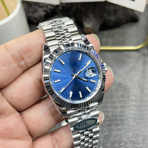 Reloj Clásico Premium de Acero Inoxidable, Caja Plateada, Esfera Azul, Movimiento Mecánico, Manecillas con Función de Fecha Automática - Product Image 1